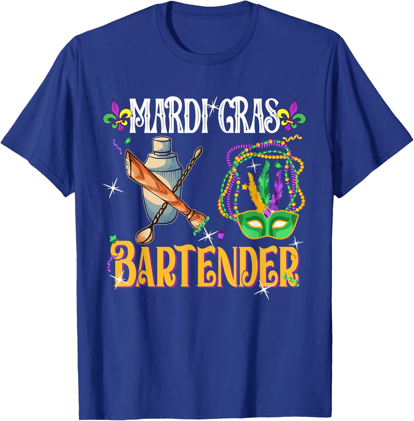 Mardi Gras Bartender Cute Masked Beads Funny Bartender Lover T-Shirt - T-Shirt | Royal