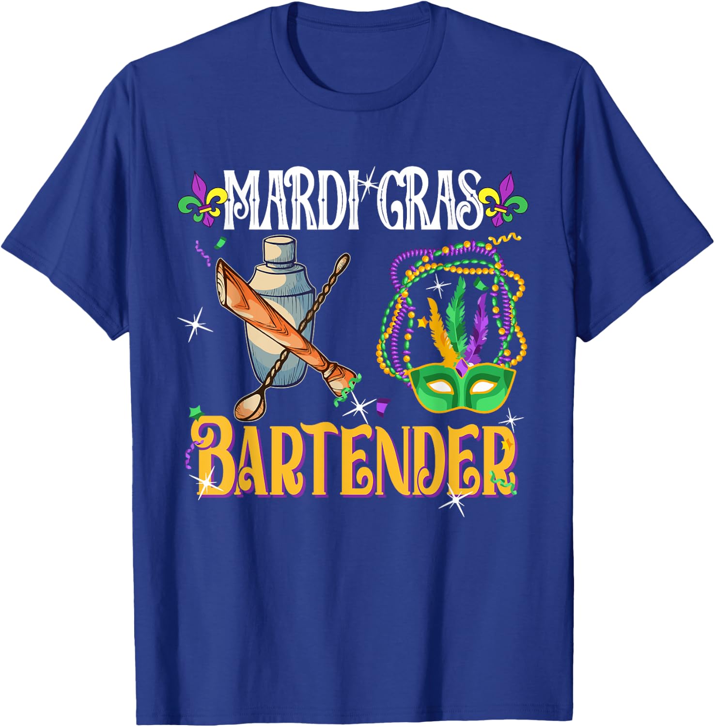 Mardi Gras Bartender Cute Masked Beads Funny Bartender Lover T-Shirt - T-Shirt | Royal
