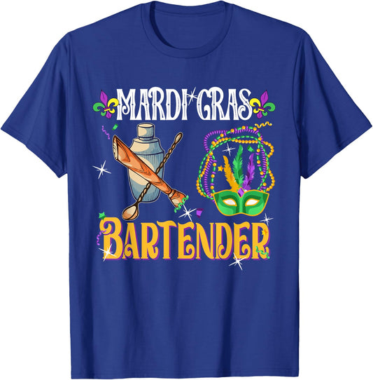 Mardi Gras Bartender Cute Masked Beads Funny Bartender Lover T-Shirt - T-Shirt | Royal