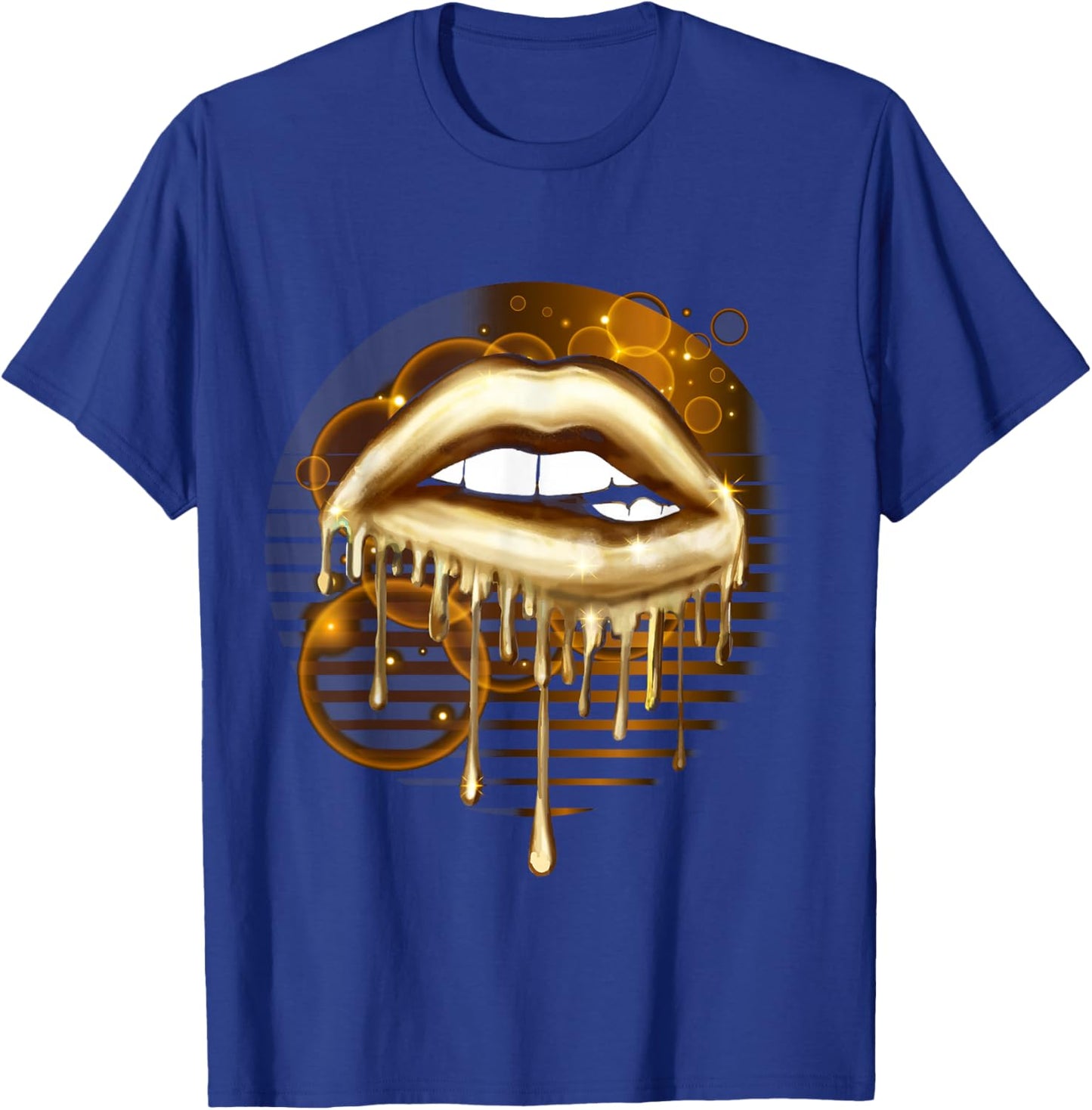 Gold Dripping Biting Lips Faux Lipstick Effect 80s Gift T-Shirt - T-Shirt | Royal