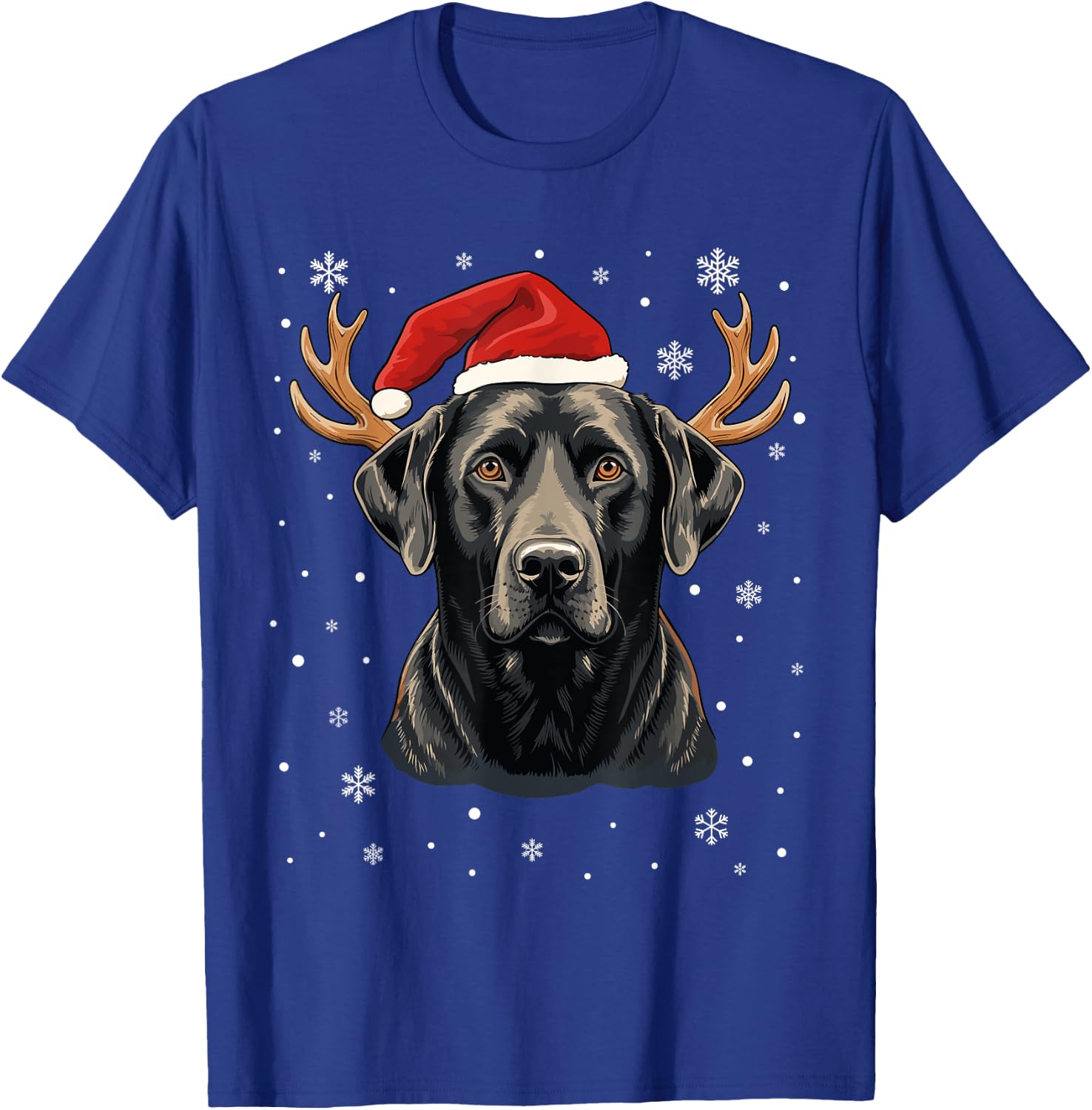 Black Labrador Christmas Santa Hat Reindeer Antlers Xmas T-Shirt - T-Shirt | Royal