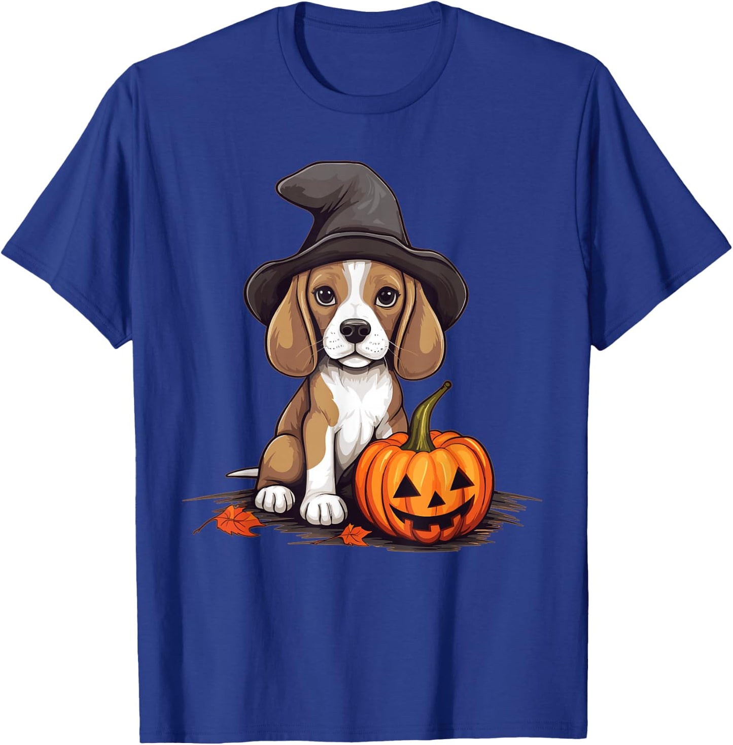 Halloween Witch Hat Pumpkin Dog Beagle T-Shirt - T-Shirt | Royal