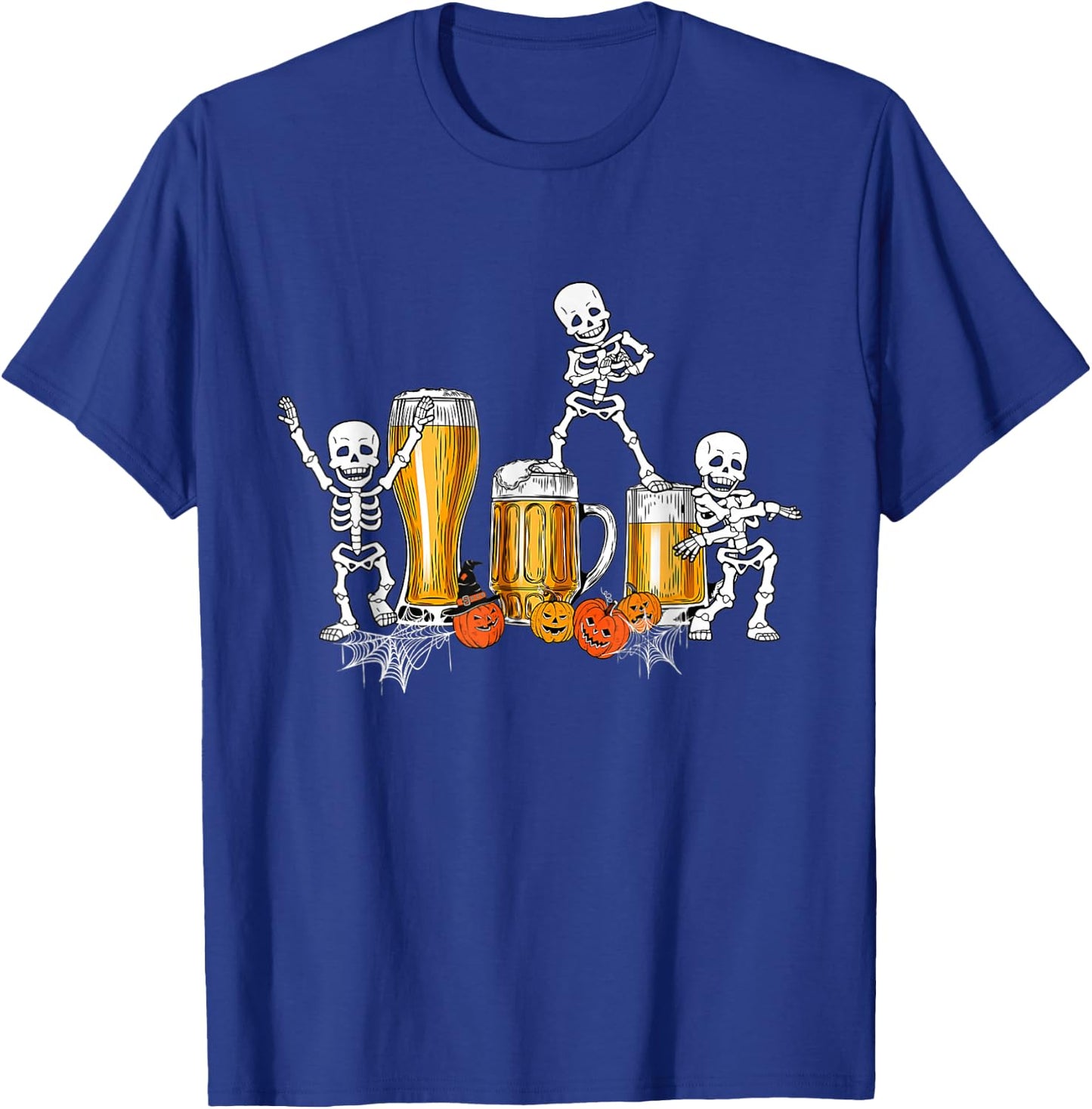 Skeleton Drinking Beer Happy Halloween T-Shirt - T-Shirt | Royal