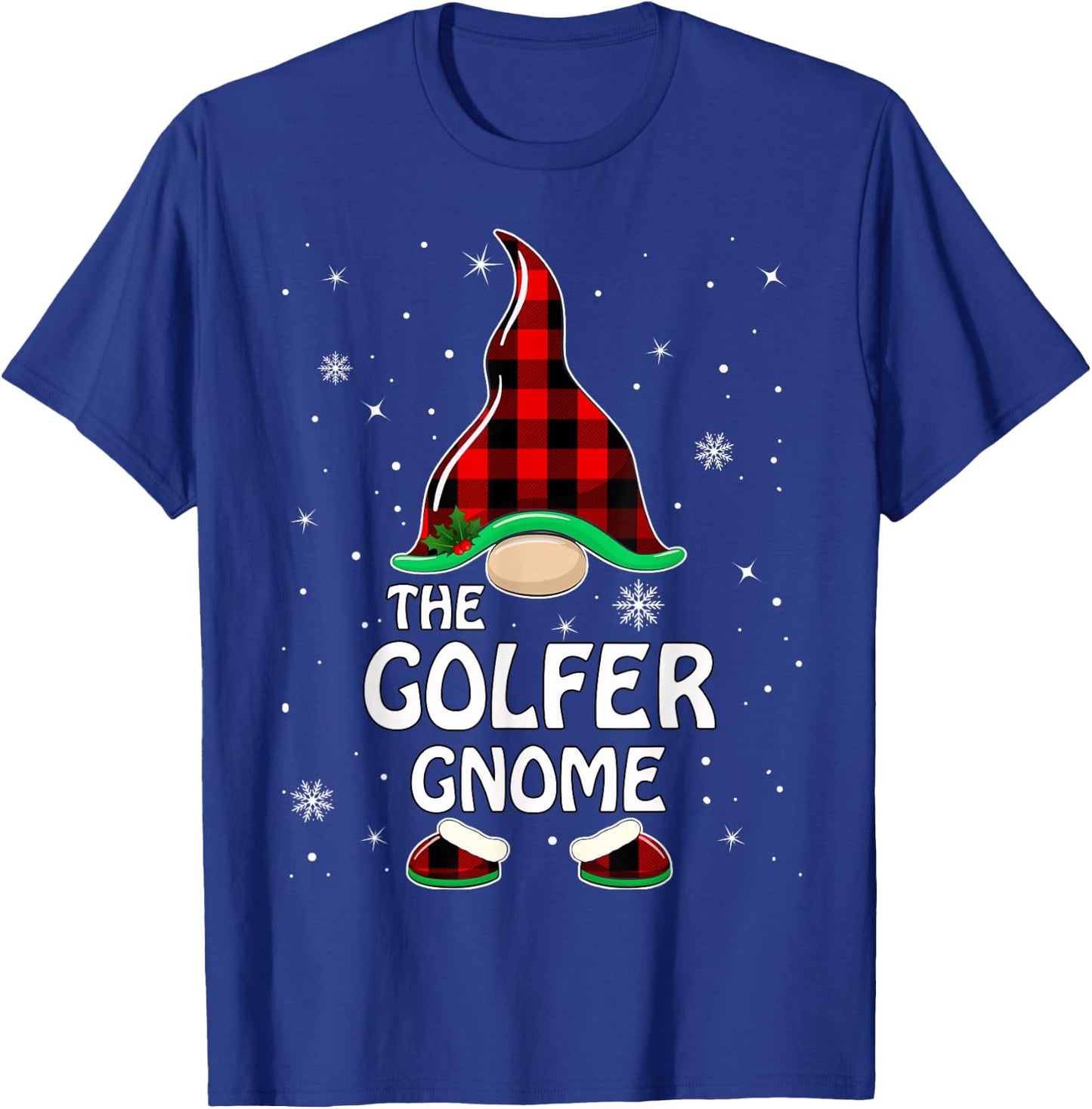Golfer Gnome Buffalo Plaid Matching Family Christmas Pajama T-Shirt - T-Shirt | Royal