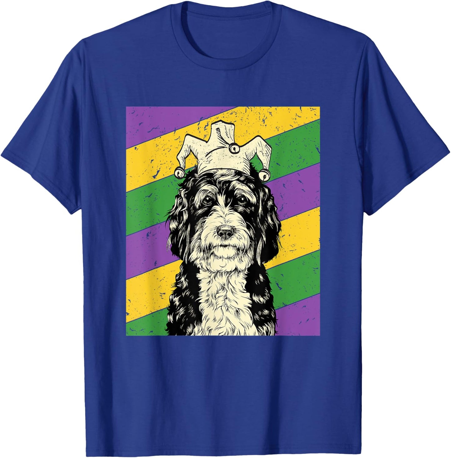 Bernedoodle Jester Funny Mardi Gras Doodle Dog Mom or Dad T-Shirt - T-Shirt | Royal
