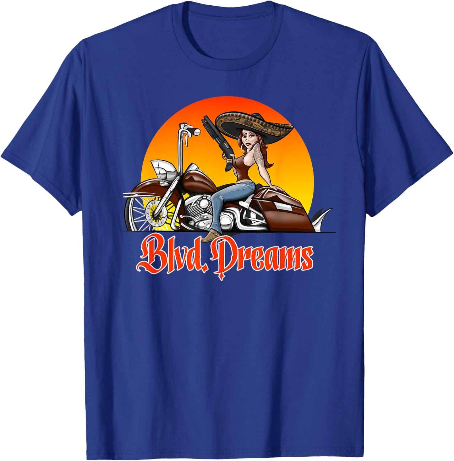 Lowrider Motorcycle Blvd. Dreams T-Shirt - T-Shirt | Royal