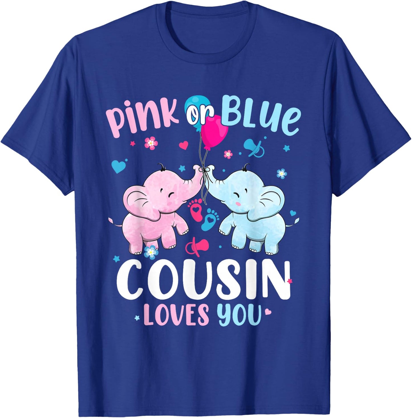 Pink or Blue Cousin Loves You Gender Reveal Elephant T-Shirt - T-Shirt | Royal