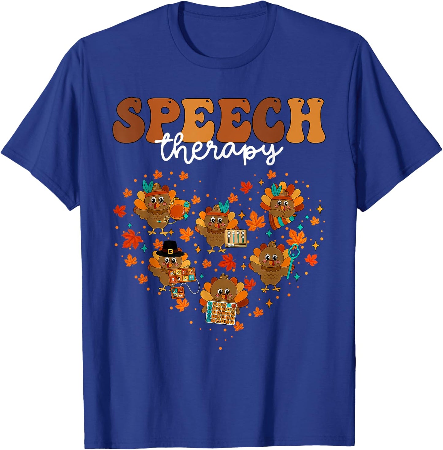 Speech Therapy Turkey Heart SLP Therapist Fall Thanksgiving T-Shirt - T-Shirt | Royal
