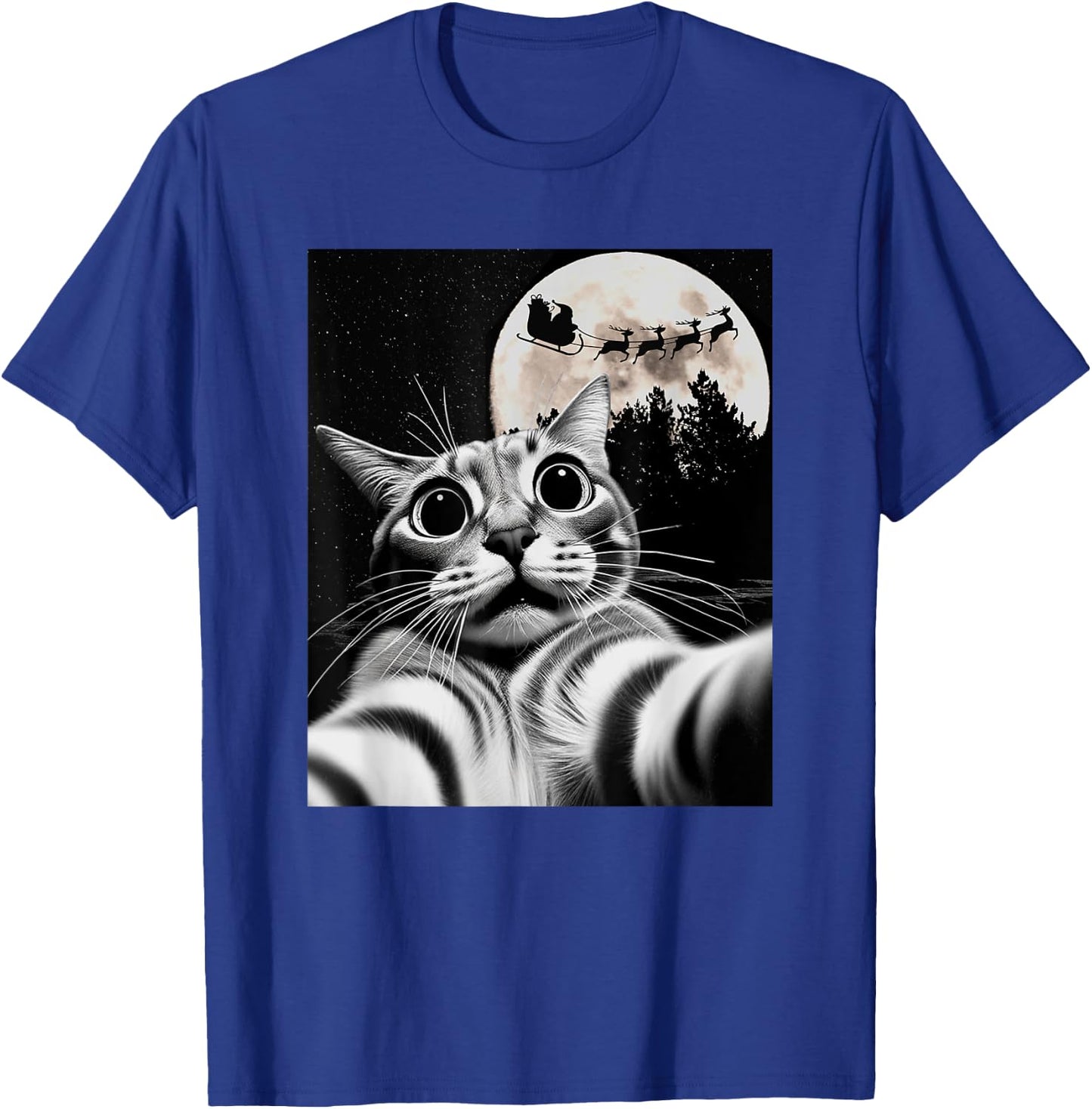 Men Women Kids Christmas Proof Santa is Real Cat Selfie T-Shirt - T-Shirt | Royal