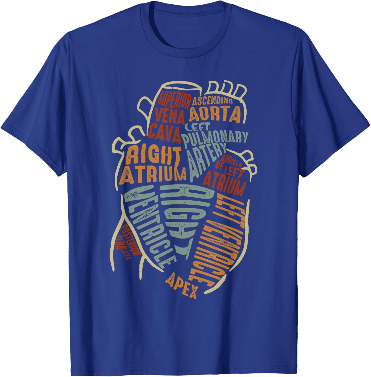 Parts Of Heart Cardiology Men Women Anatomical Cardiac T-Shirt - T-Shirt | Royal