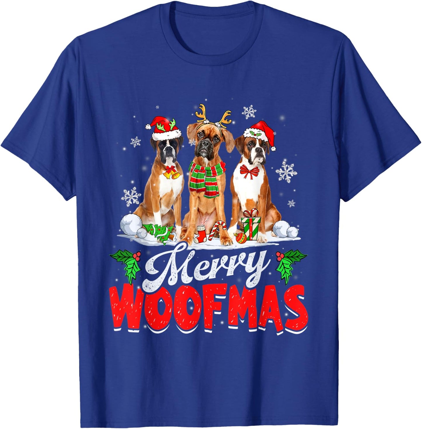 Merry Woofmas Boxer Dog Christmas Dog Lover Xmas T-Shirt - T-Shirt | Royal