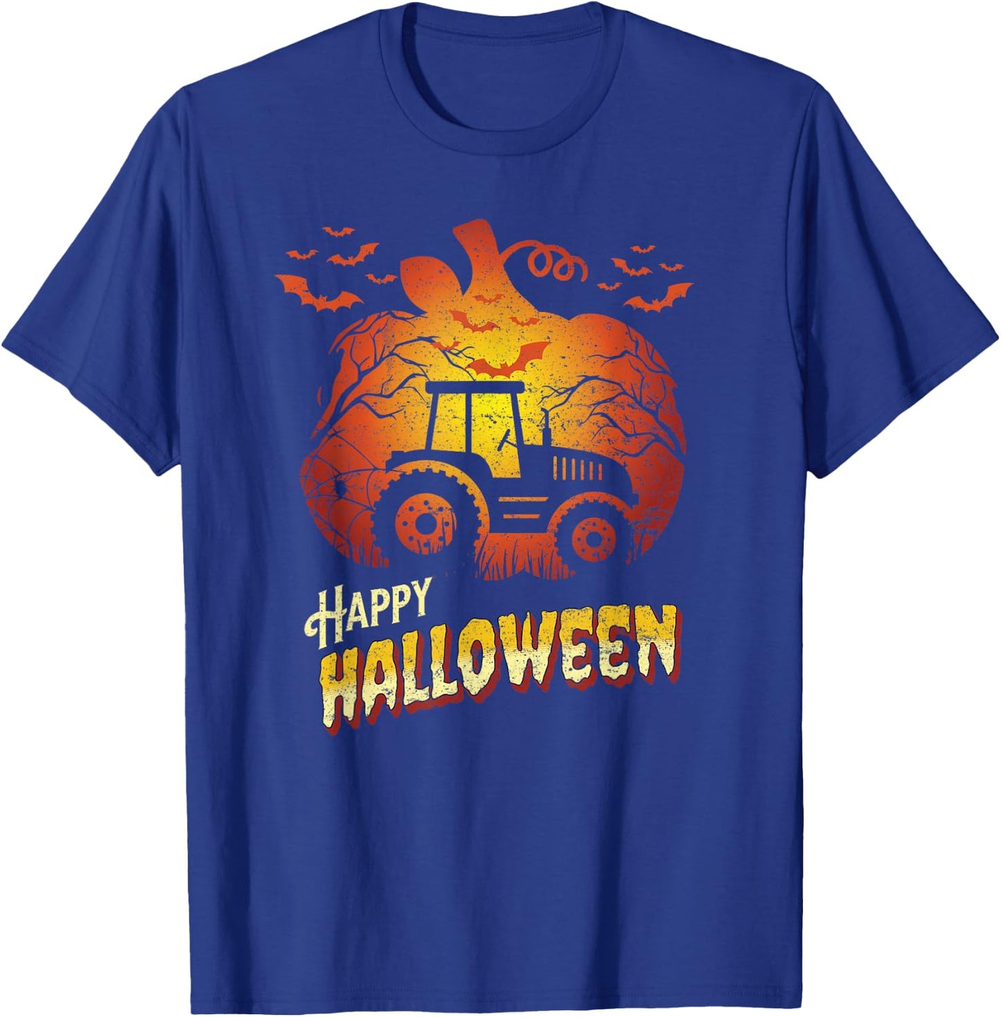 Tractor Silhouette Happy Halloween Farming Farmer Farm T-Shirt - T-Shirt | Royal