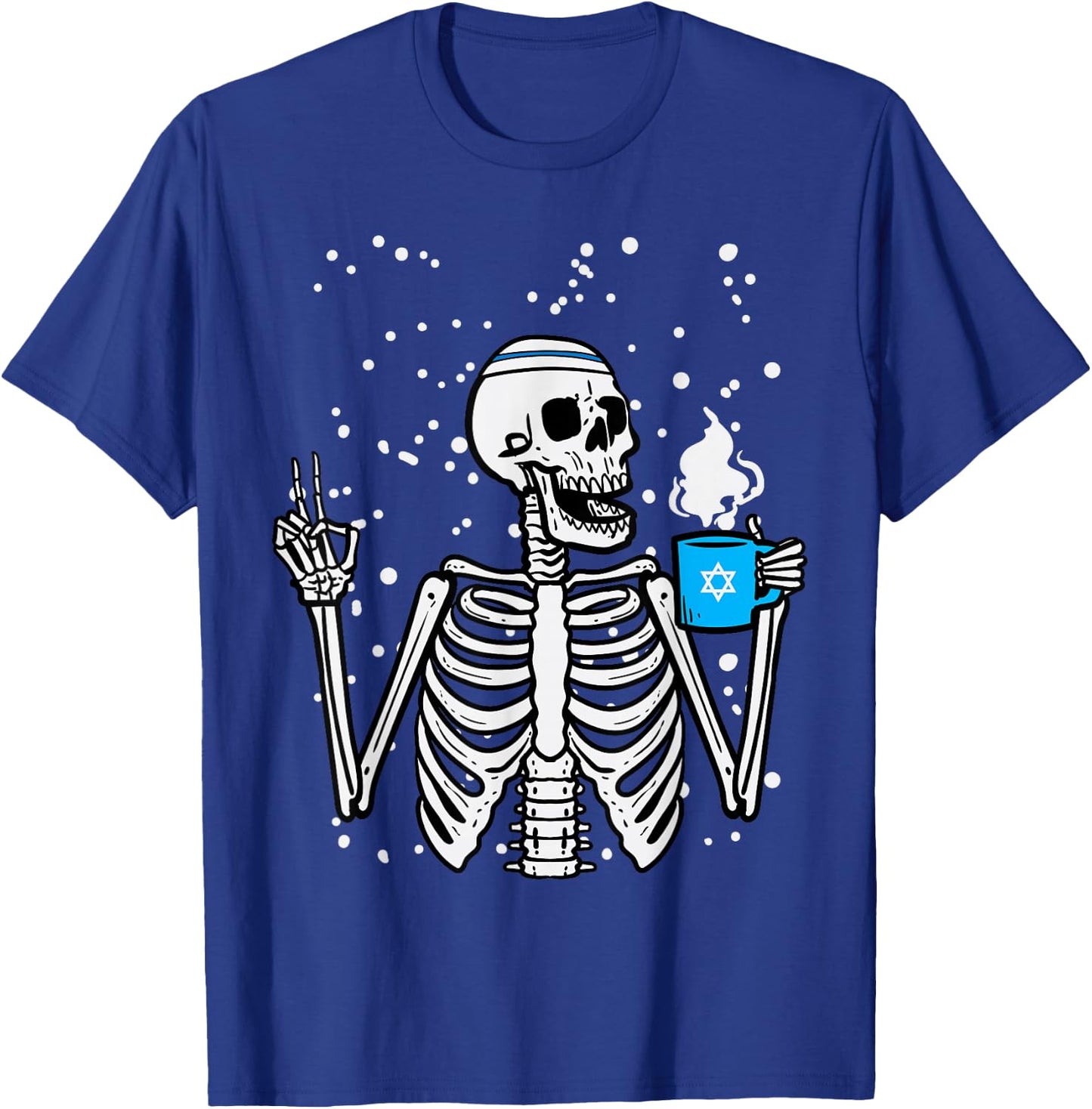 Hanukkah Skeleton Coffee Peace Chanukah Men Women Kids Youth T-Shirt - T-Shirt | Royal