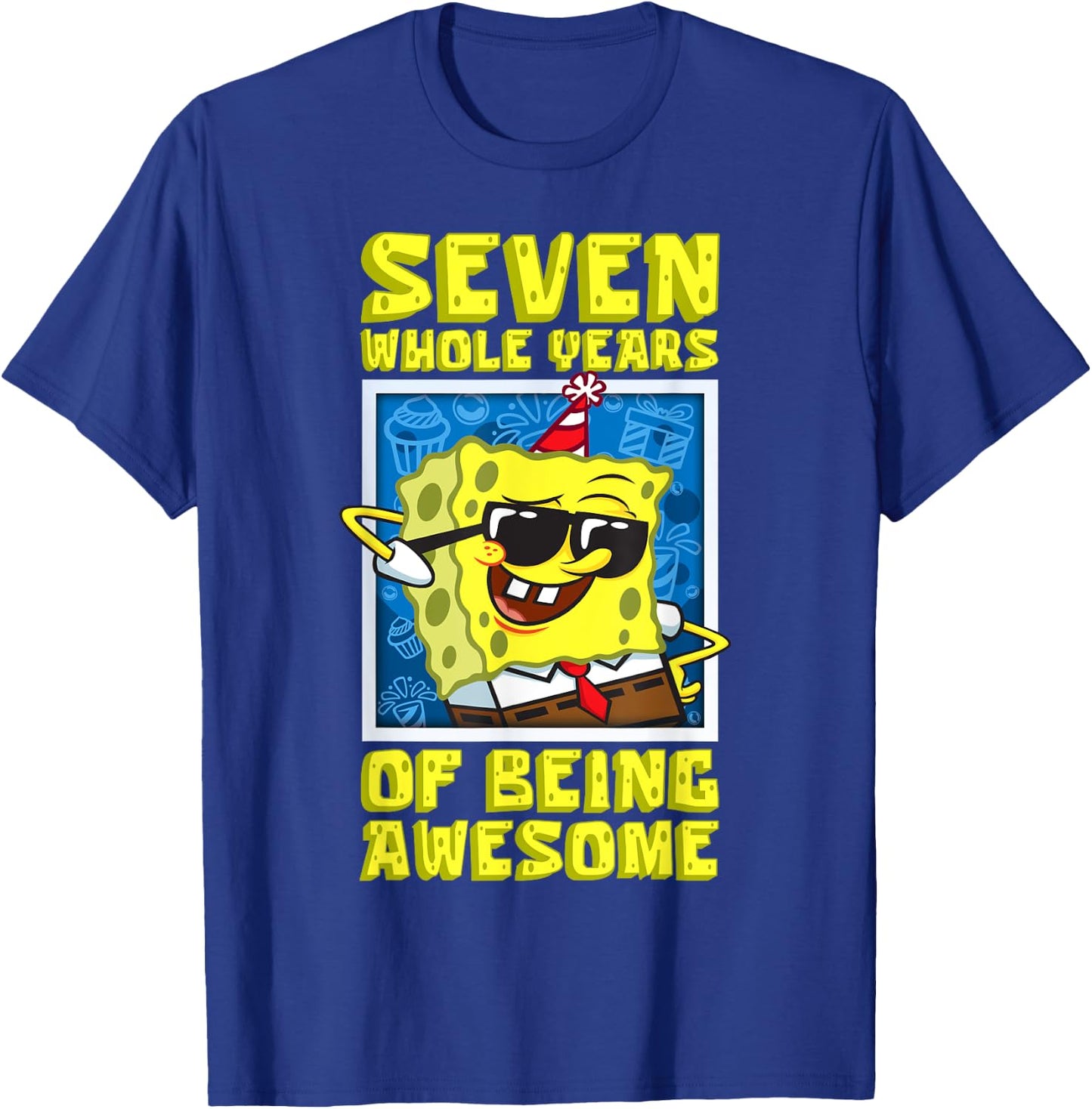 Mademark x SpongeBob SquarePants - SpongeBob Seven Years of Being Awesome Boy 7th Birthday Gift T-Shirt - T-Shirt | Royal