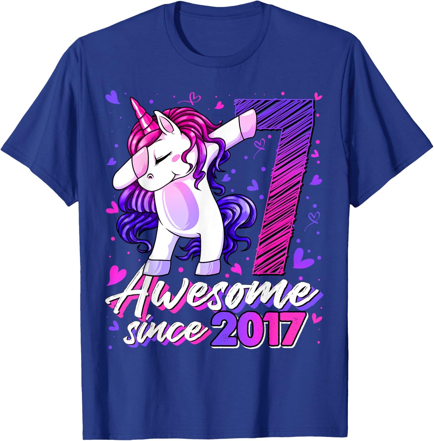 7 Years Old Flossing Unicorn Gifts 7th Birthday Girl Party T-Shirt - T-Shirt | Royal