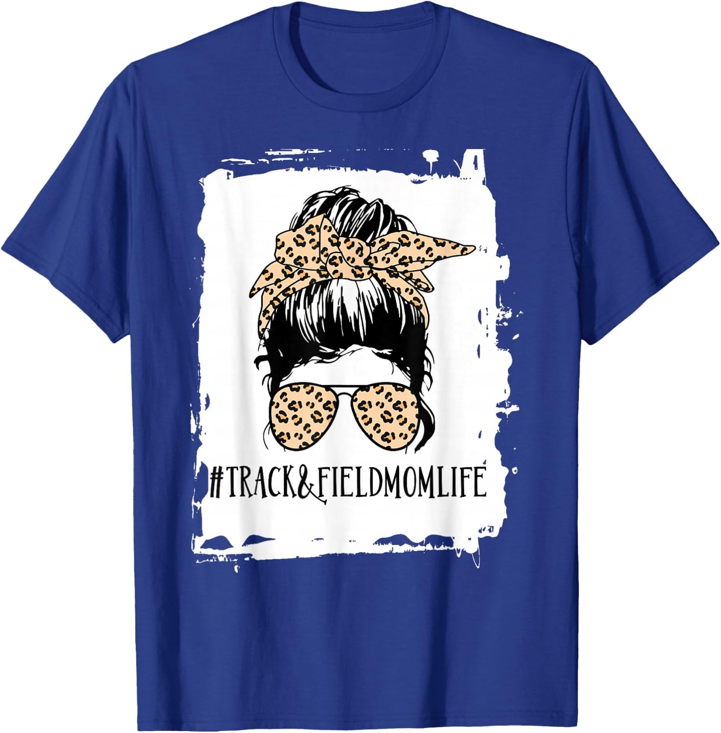 Track and Field Mom Life Messy Bun Leopard T-Shirt - T-Shirt | Royal