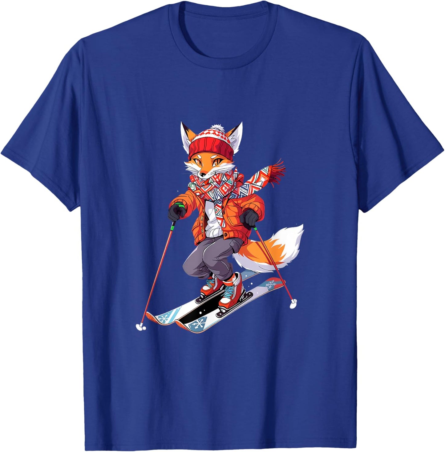 Fox Skiing Skier Ski Winter Snow T-Shirt - T-Shirt | Royal
