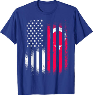 Turkiye American Patriot Grown Country USA Flags Stripes Girls Kids Men T-Shirt - T-Shirt | Royal