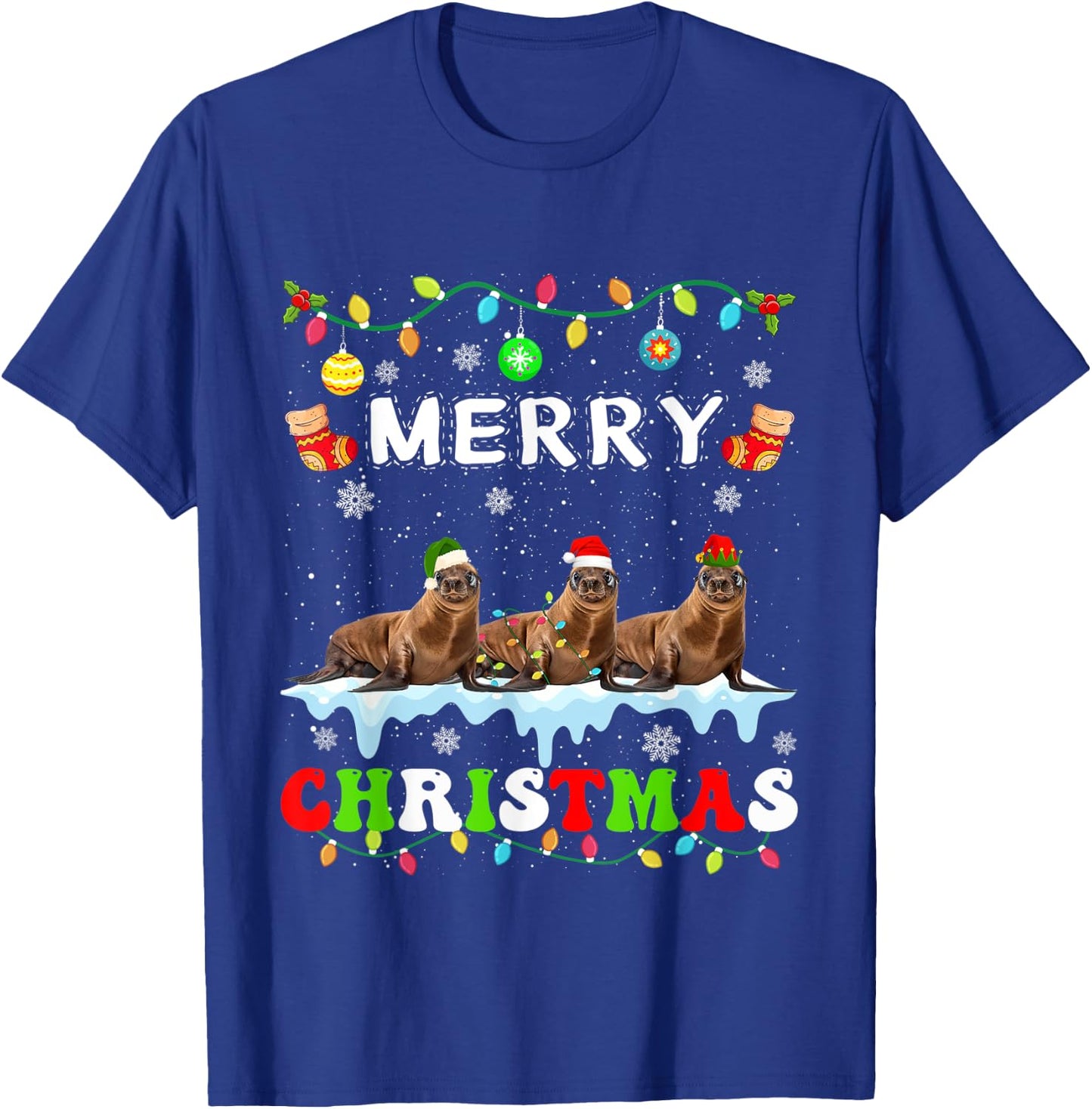 Funny Sea lion Christmas Squad Xmas Women Men Kids T-Shirt - T-Shirt | Royal