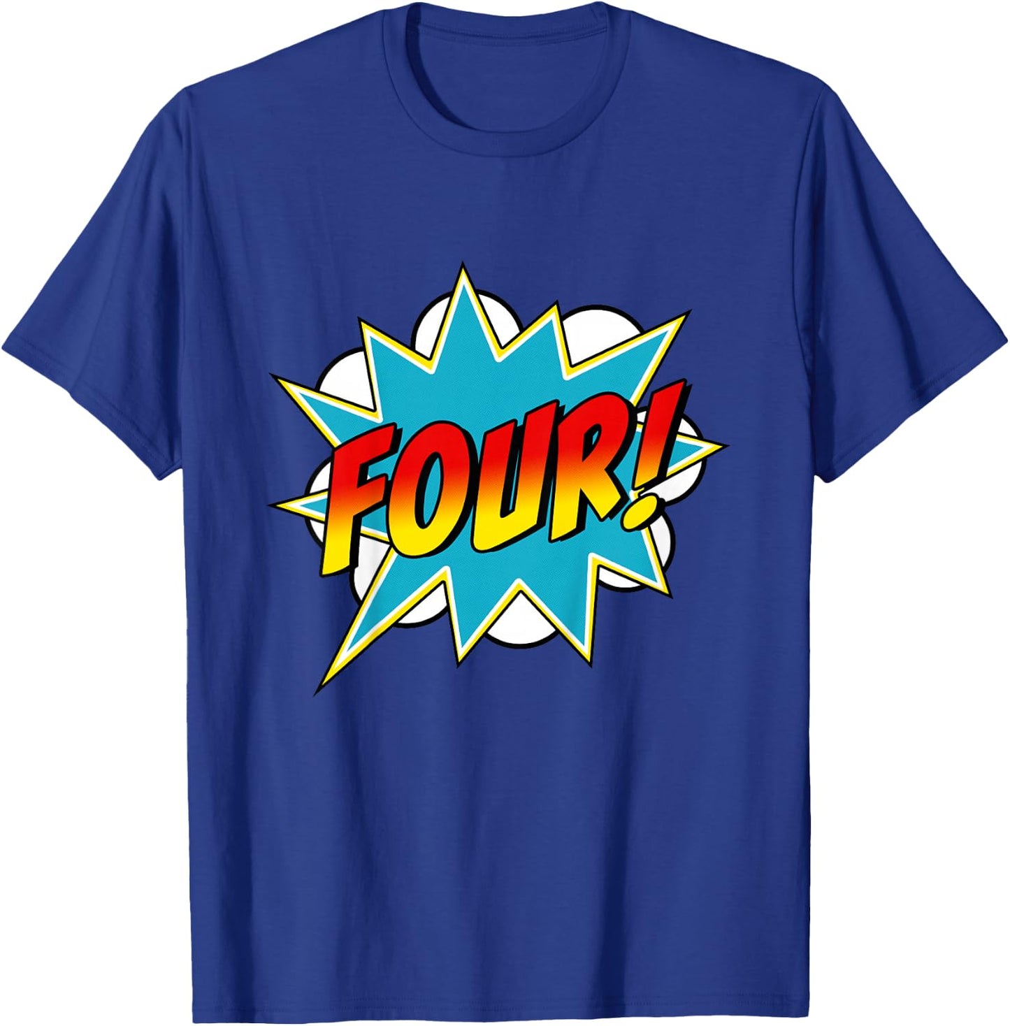 Four! 4th Birthday Superhero Boys 4 Years Old Comic Book T-Shirt - T-Shirt | Royal
