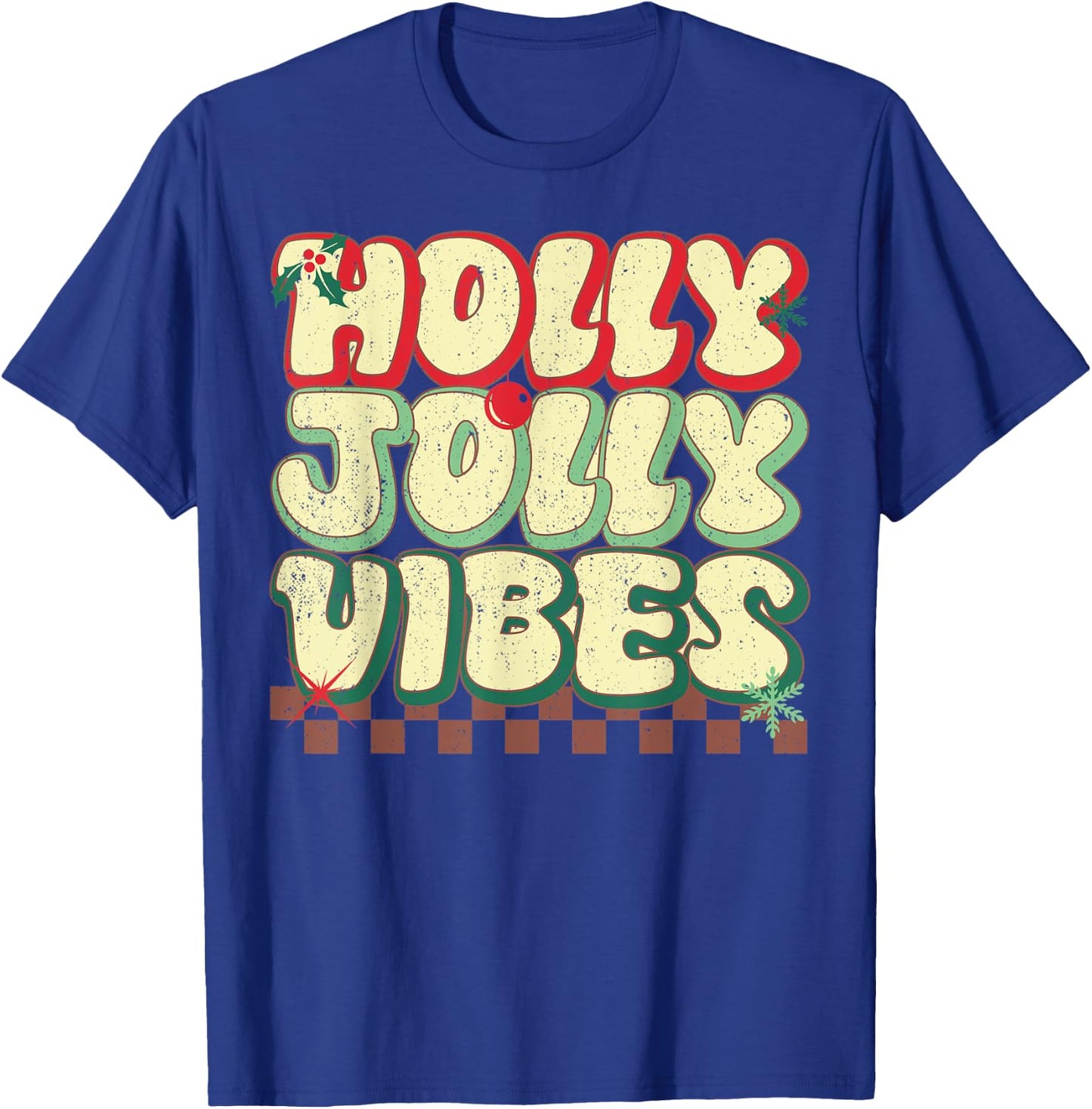 Holly Christmas Jolly Vibes Groovy Retro Xmas T-Shirt - T-Shirt | Royal