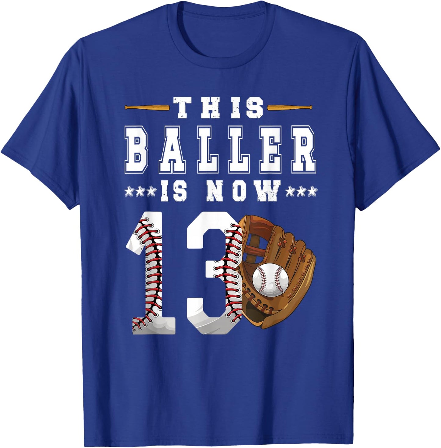 13th Birthday Baseball Boy Thirteen Year Old Baseball Player T-Shirt - T-Shirt | Royal