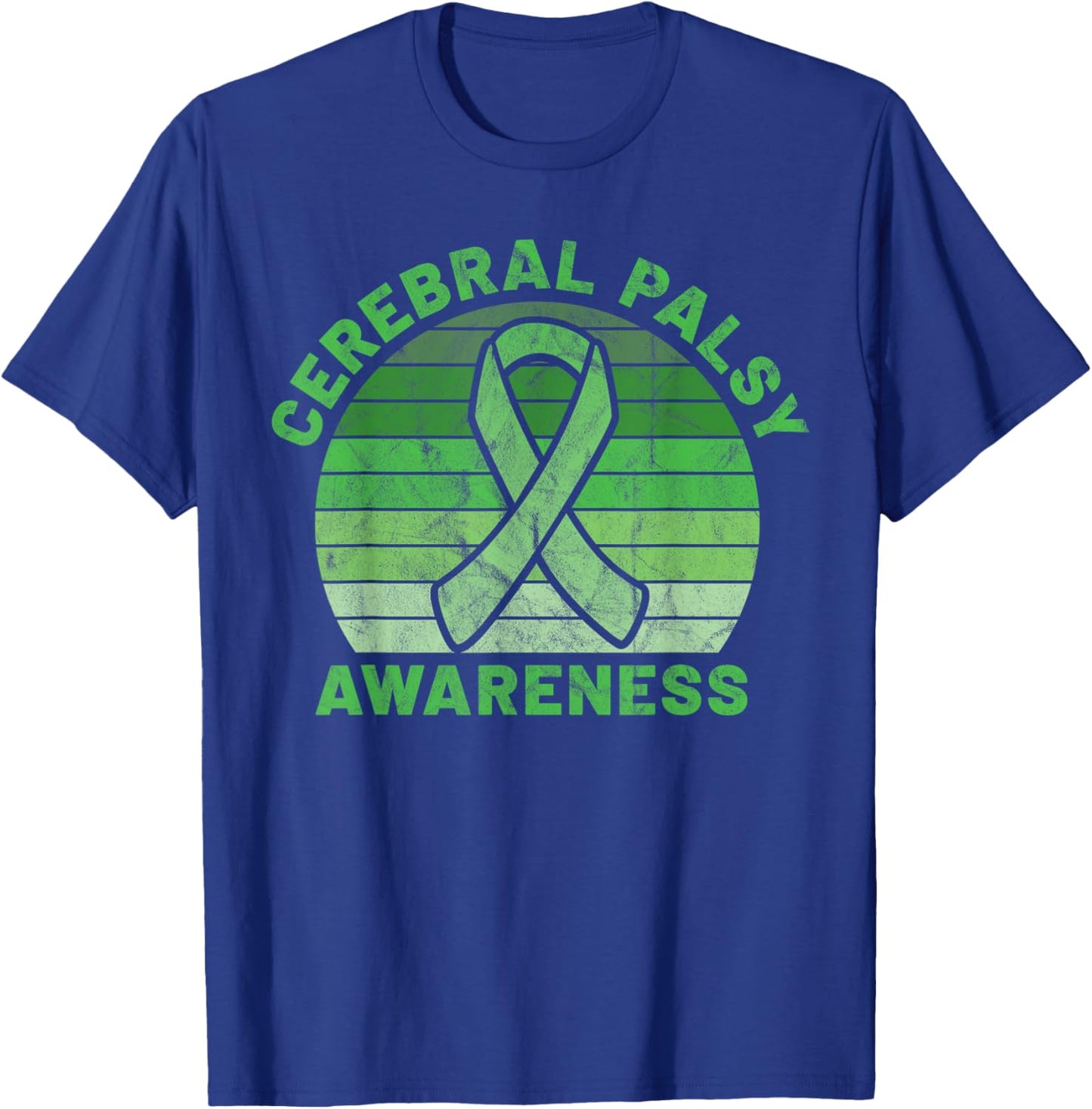 CP Green Ribbon Retro Sunset Cerebral Palsy Awareness T-Shirt - T-Shirt | Royal