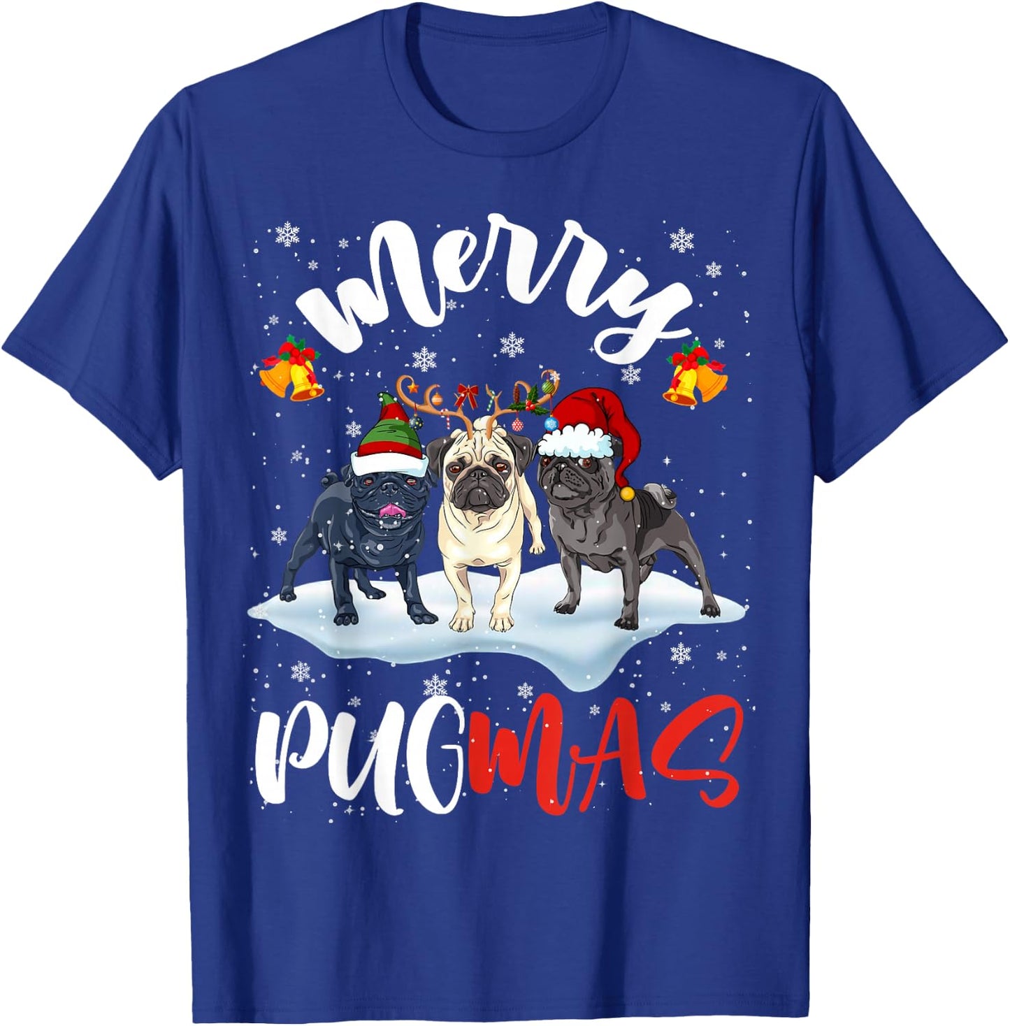 Merry Pugmas Funny Santa Reindeer Elf Pug Dog Christmas T-Shirt - T-Shirt | Royal