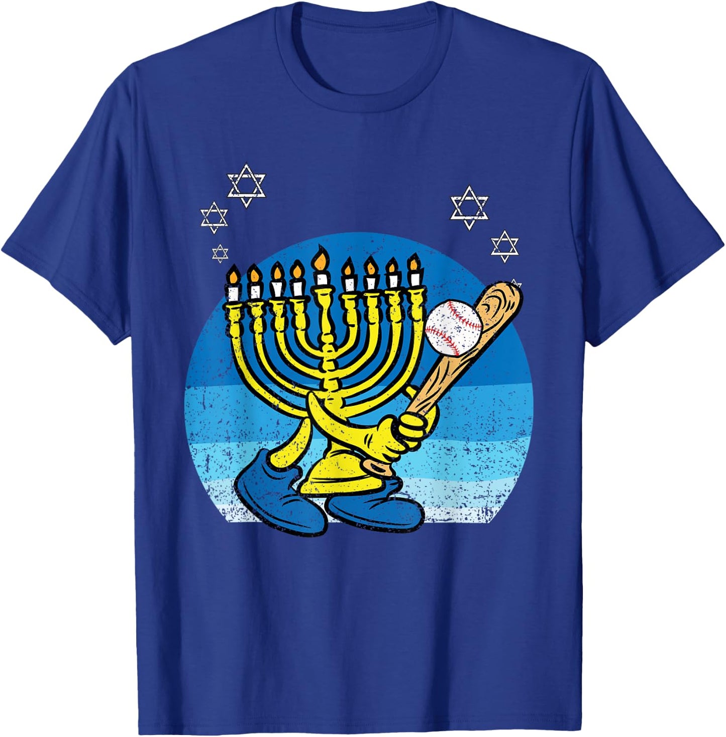 Menorah Baseball Player Hanukkah Chanukah Jewish Holiday T-Shirt - T-Shirt | Royal