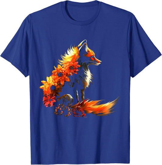 Fox Flowers - Artificial Animal Fox T-Shirt - T-Shirt | Royal