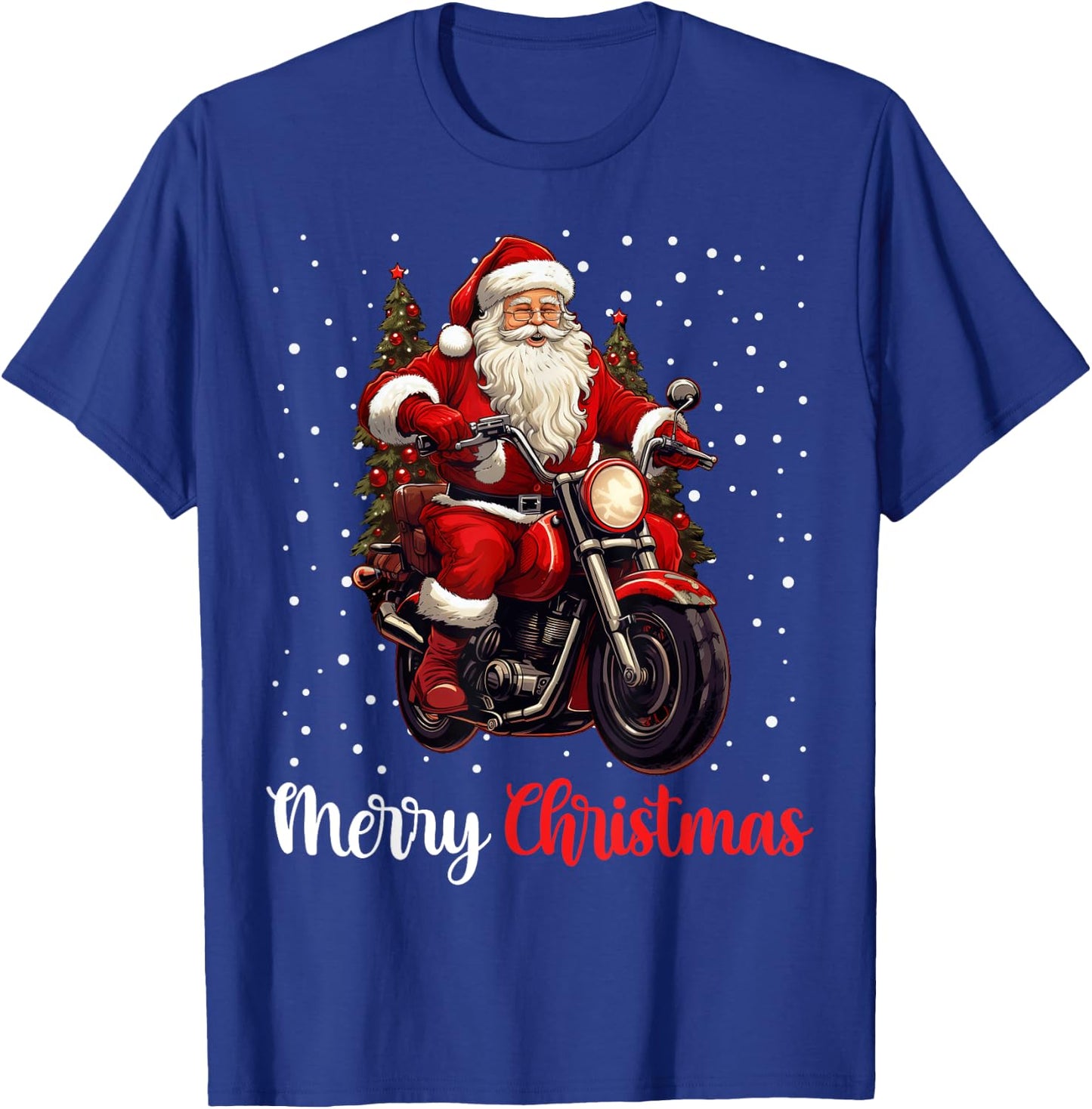Merry Christmas Santa Riding Motorcycle Biker Xmas Party T-Shirt - T-Shirt | Royal