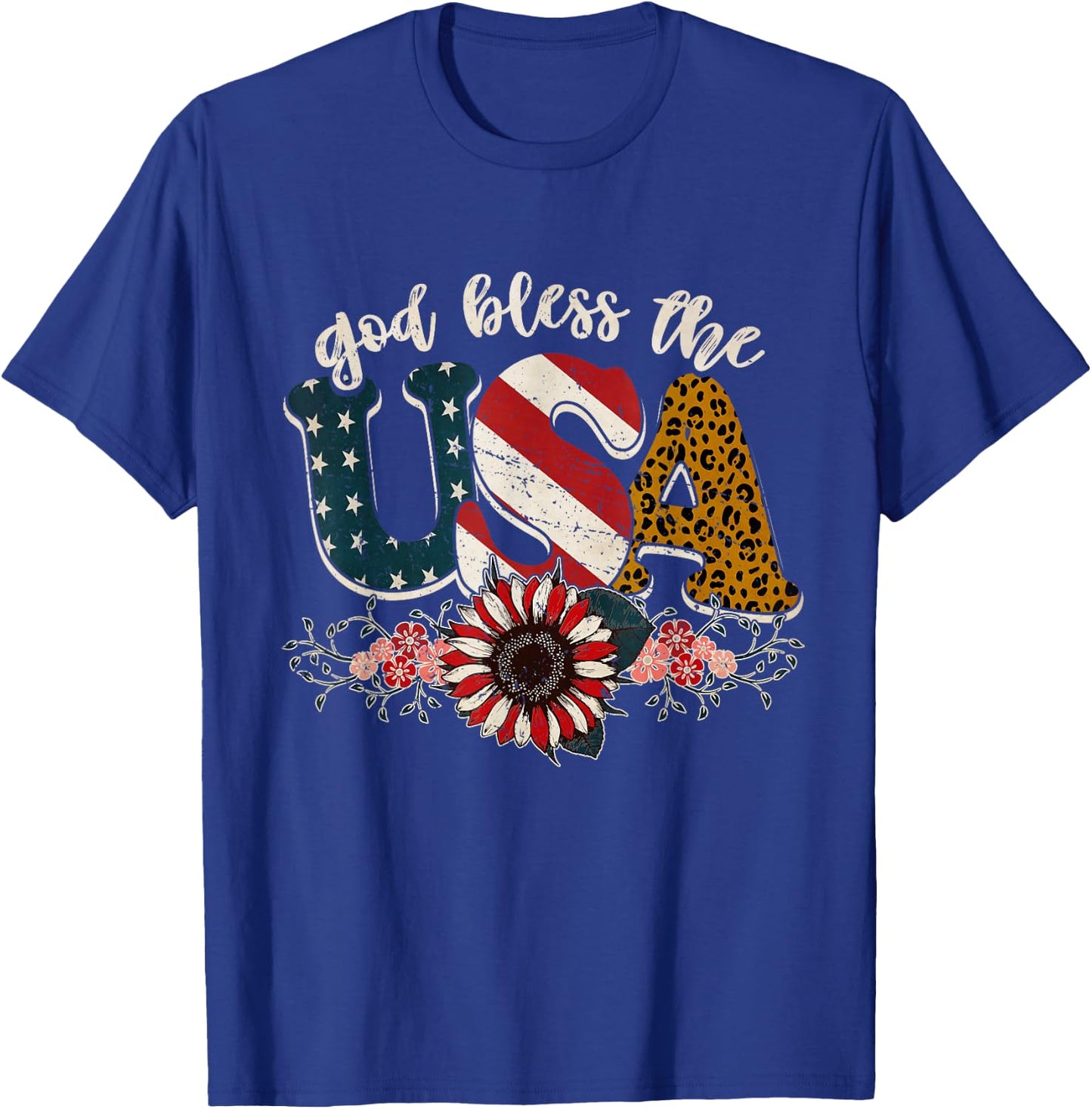 American Flag Shirt Women God Bless The USA Patriotic T-Shirt - T-Shirt | Royal