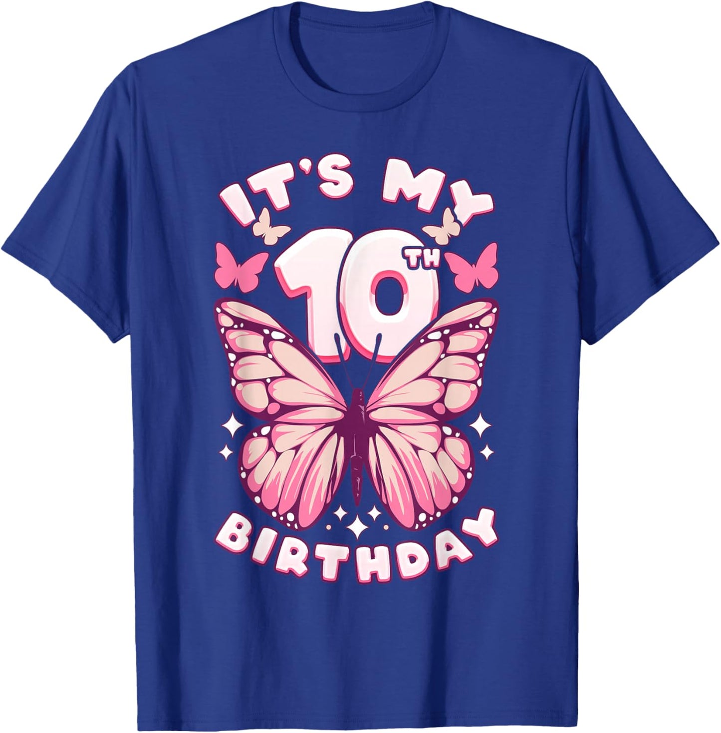 10th Birthday Girl 10 Years Old Butterflies and Number T-Shirt - T-Shirt | Royal