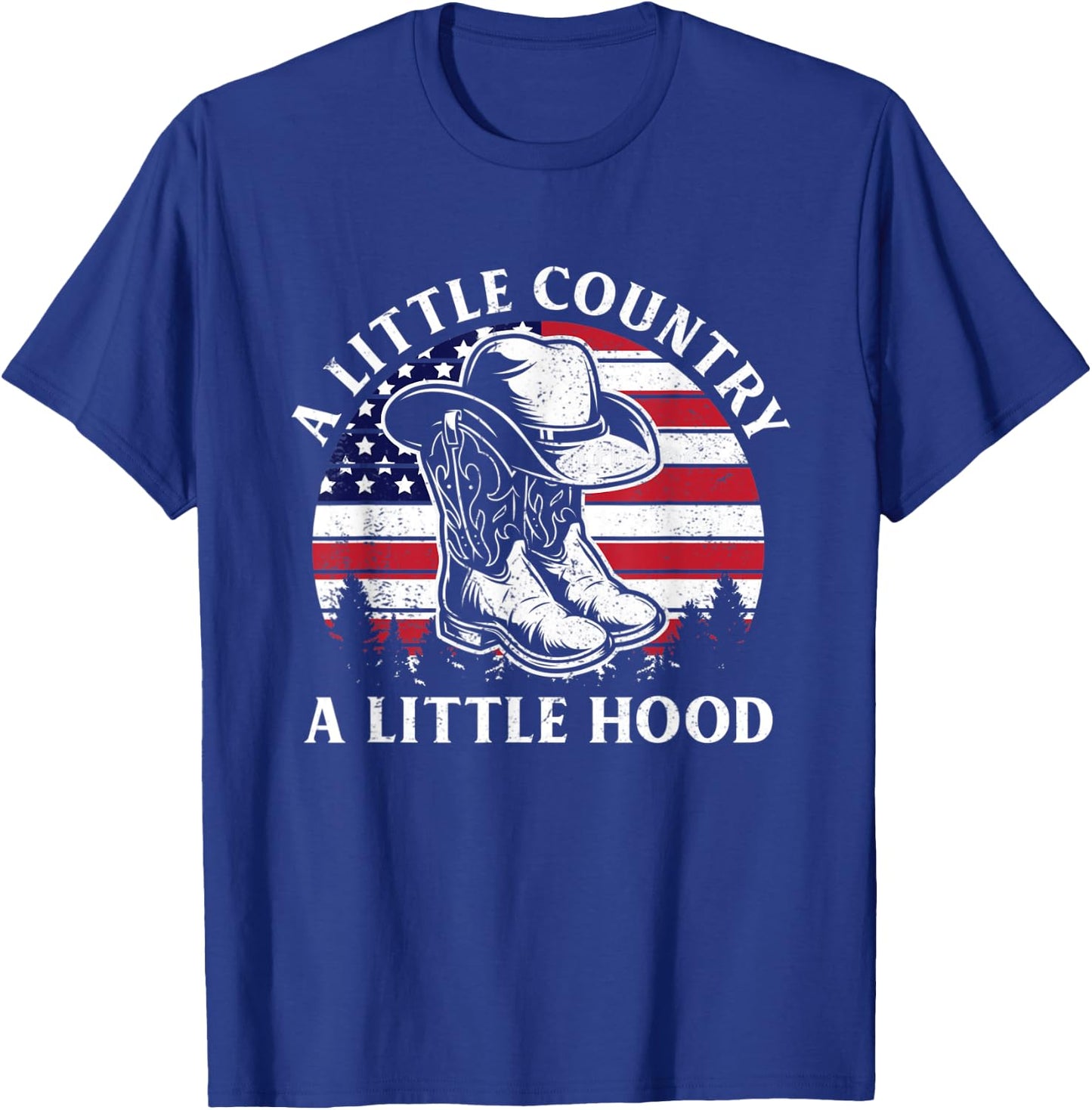 A Little Country A Little Hood Vintage Cowboy Hat USA Flag T-Shirt - T-Shirt | Royal