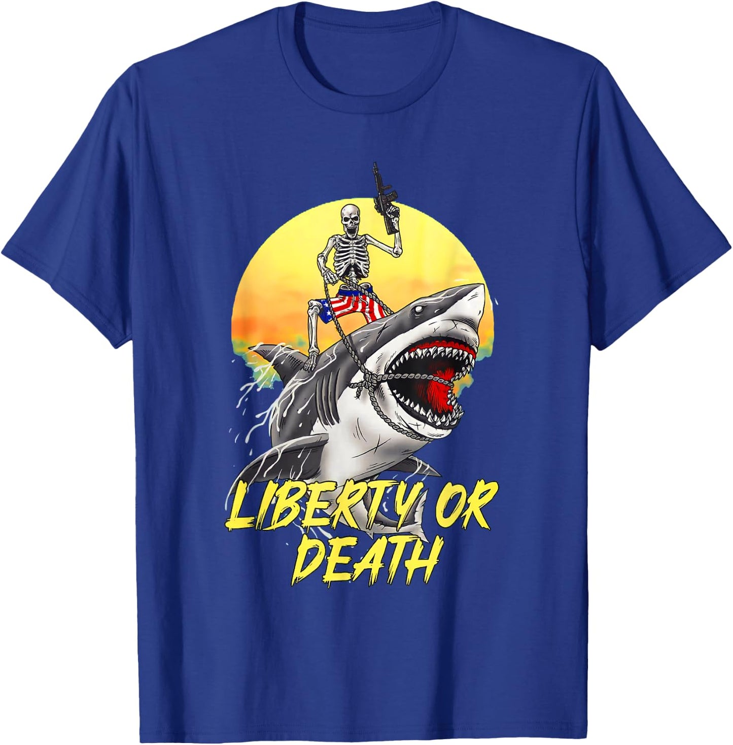 Skeleton Liberty or Death Shark Halloween American Flag Men T-Shirt - T-Shirt | Royal