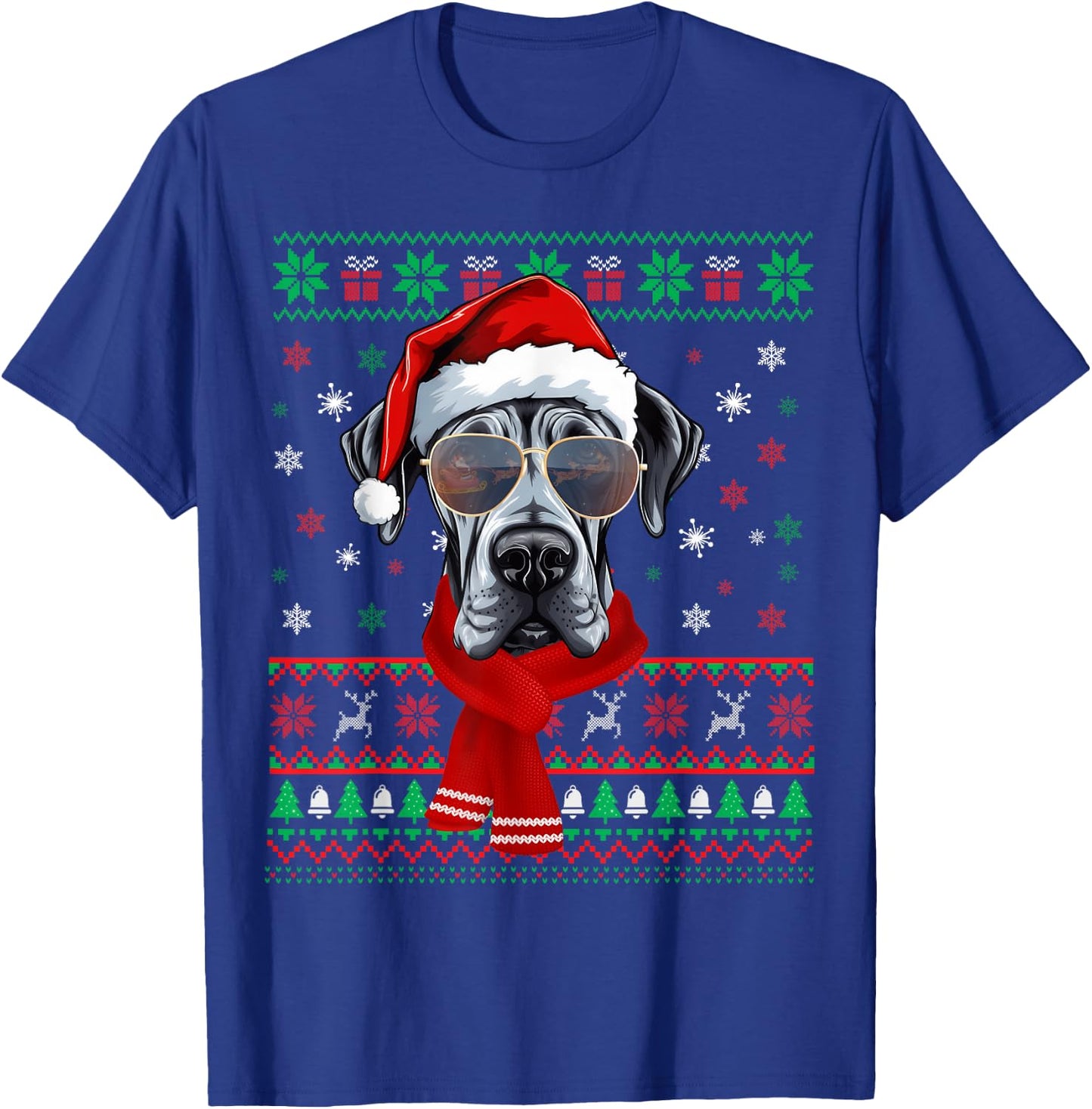 Funny Ugly Sweater Xmas Family Matching Great Dane Christmas T-Shirt - T-Shirt | Royal