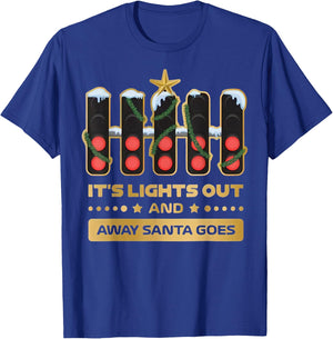 It’s Lights Out And Away Santa Goes Xmas Collection Gold F1 T-Shirt - T-Shirt | Royal