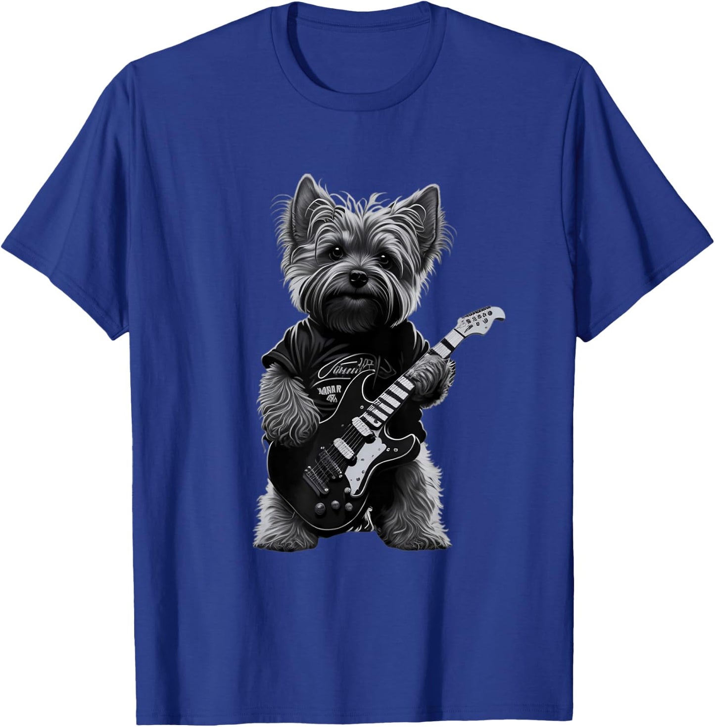 Funny Rock Dog Guitarist Rock Yorkie Playing Guitar T-Shirt - T-Shirt | Royal