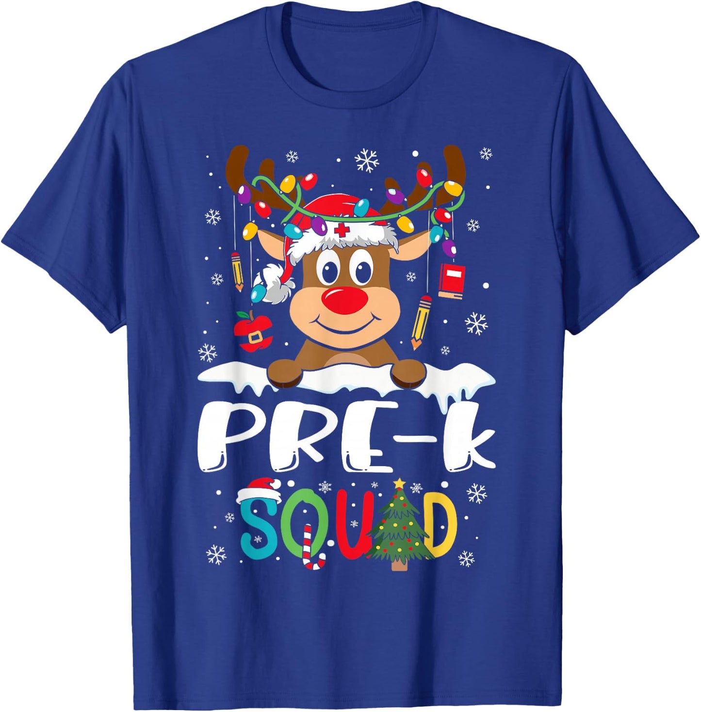 Pre-k Teacher Squad Funny Reindeer Teacher Christmas T-Shirt - T-Shirt | Royal