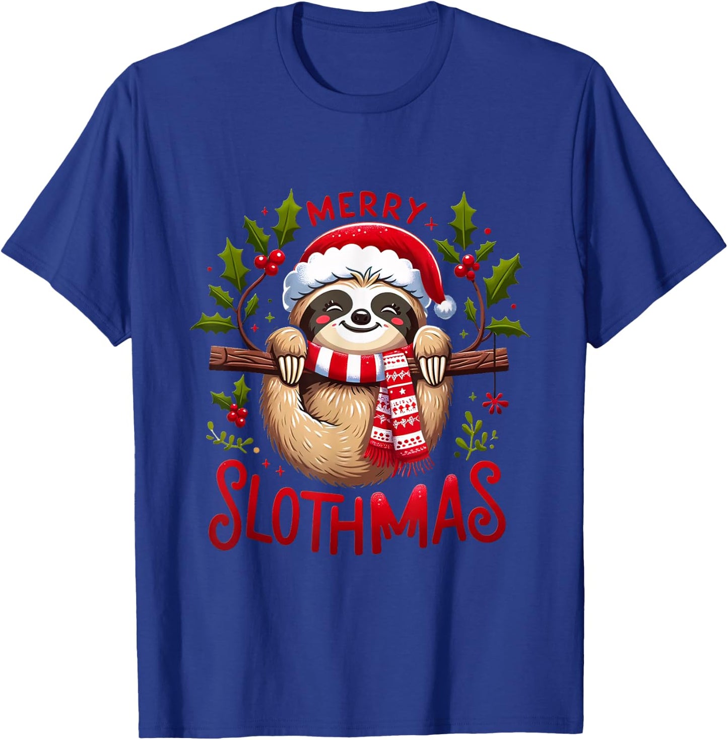 Merry Slothmas Cute Sloth Christmas Pajamas Women Girl Kids T-Shirt - T-Shirt | Royal