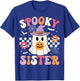 Groovy Spooky Sister Retro Ghost Holding Pumpkin Halloween T-Shirt - T-Shirt | Royal