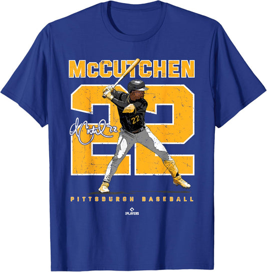 BallPark MVP -Adults Black Cotton Blend with Short Sleeve, , Modern Number and Portrait Andrew McCutchen Pittsburgh MLBPA Design T-Shirt - T-Shirt | Royal