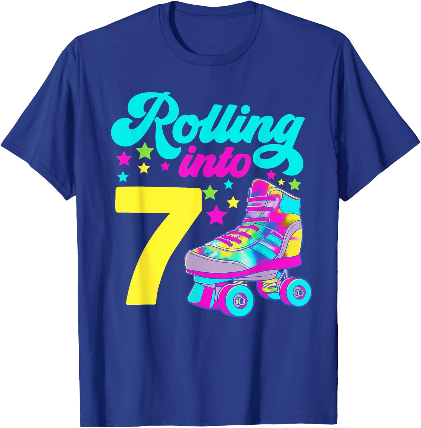 Rolling into 7 Girls 7th Birthday Roller Skates T-Shirt - T-Shirt | Royal