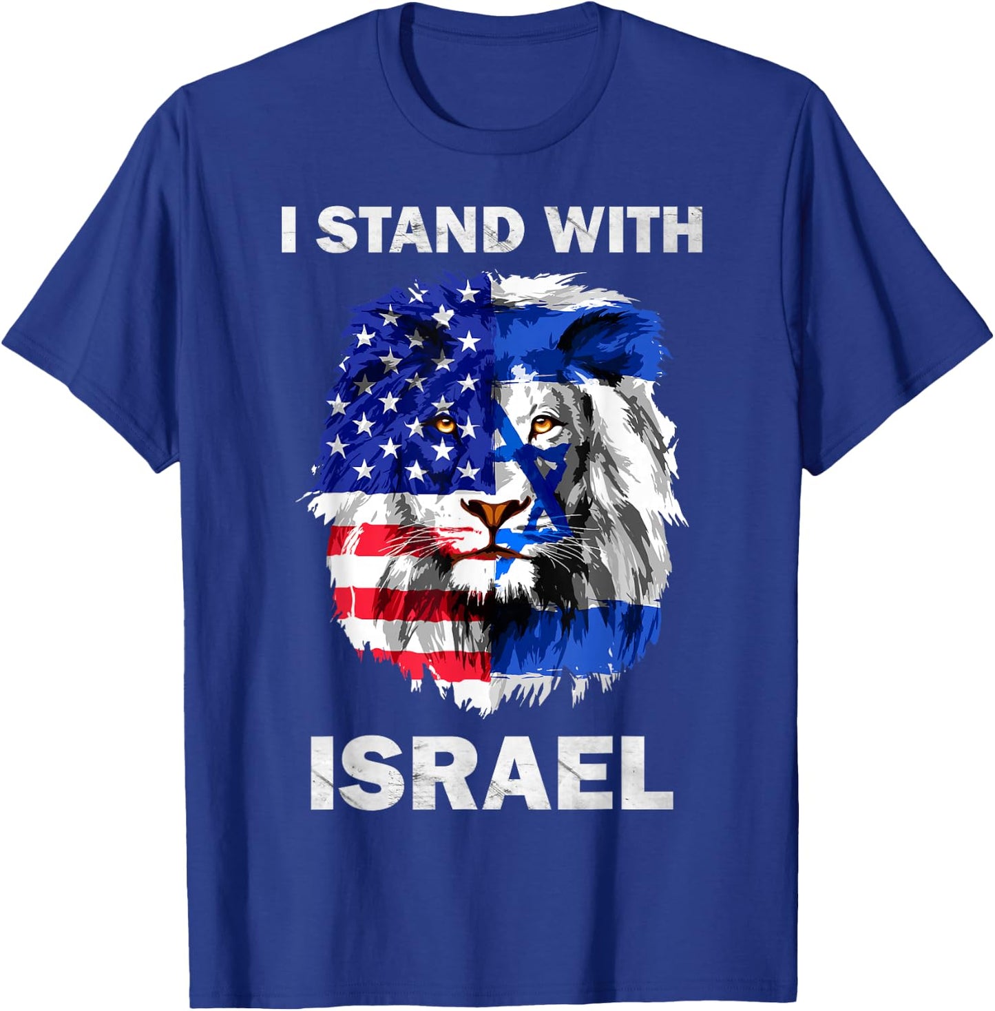 Israel and USA Flag Lion | I Stand with Israel T-Shirt - T-Shirt | Royal