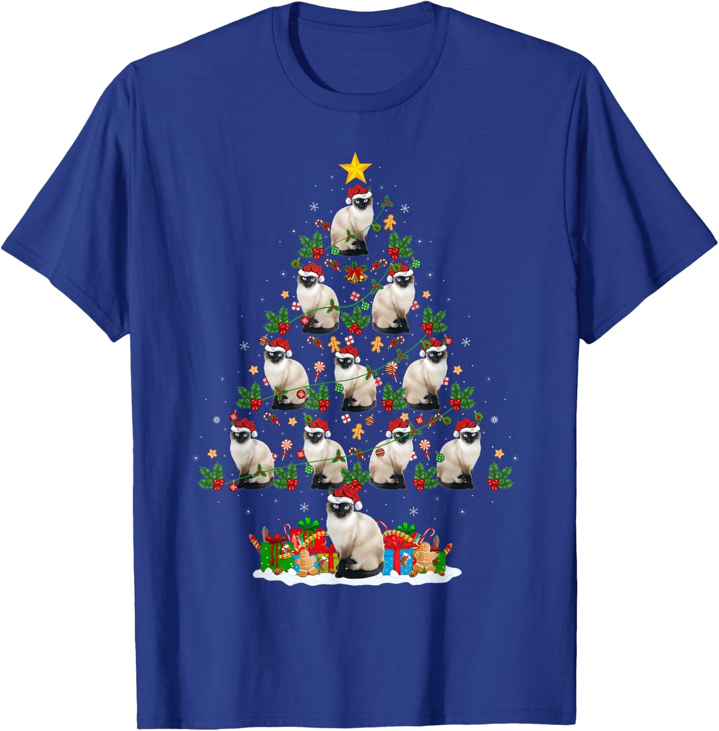 Lighting Xmas Holiday Santa Balinese Cat Christmas Tree Women Kids T-Shirt - T-Shirt | Royal