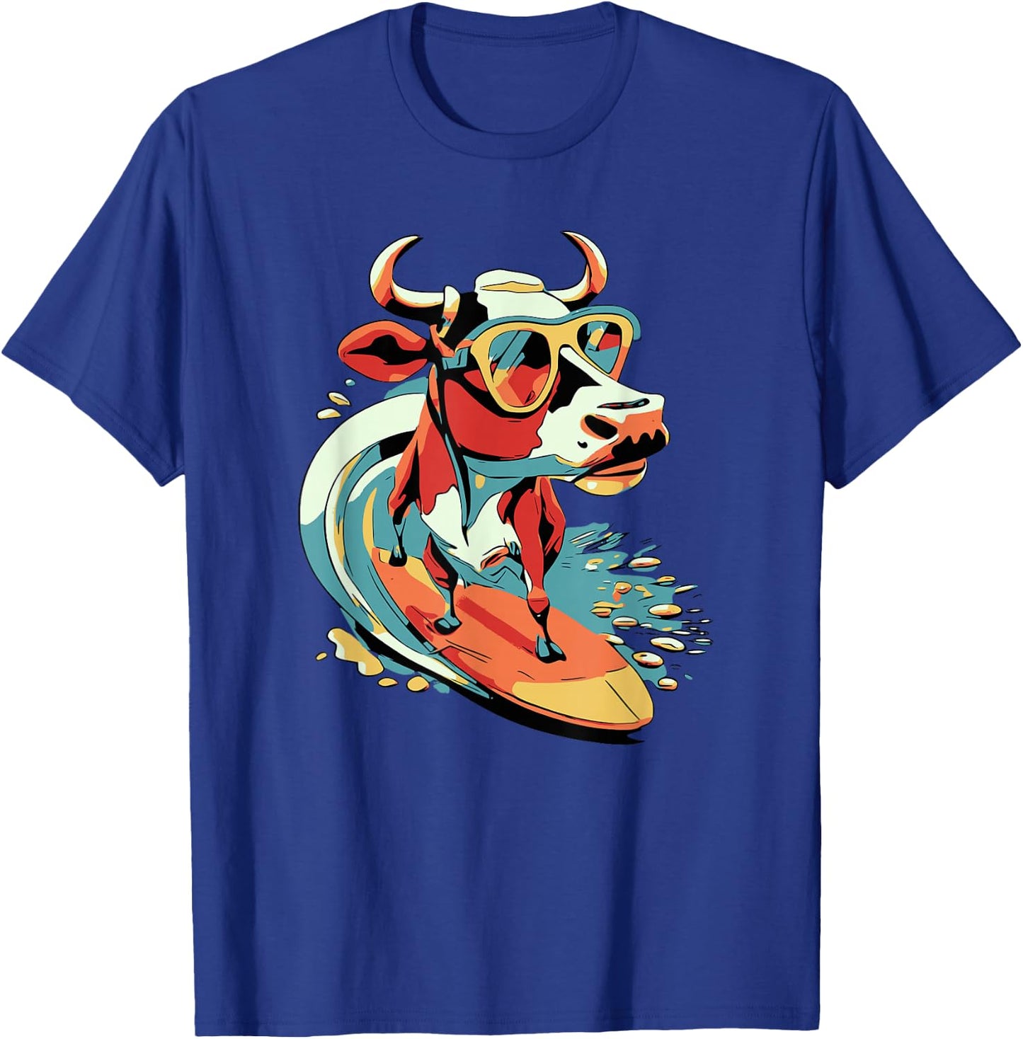 Surfing Cow Catching a Wave Farmer Surfer Surf Time T-Shirt - T-Shirt | Royal