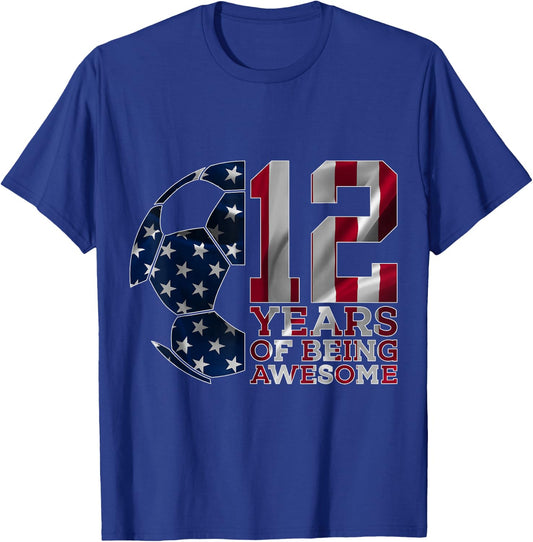 12 Years of Being Awesome Soccer 12th Birthday T-Shirt - T-Shirt | Royal