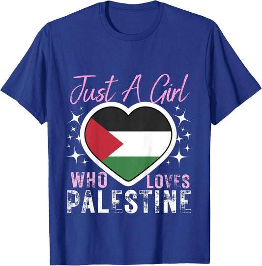Kids Palestine Just A Girl Who Loves Palestine Heart Flag Girls T-Shirt - T-Shirt | Royal