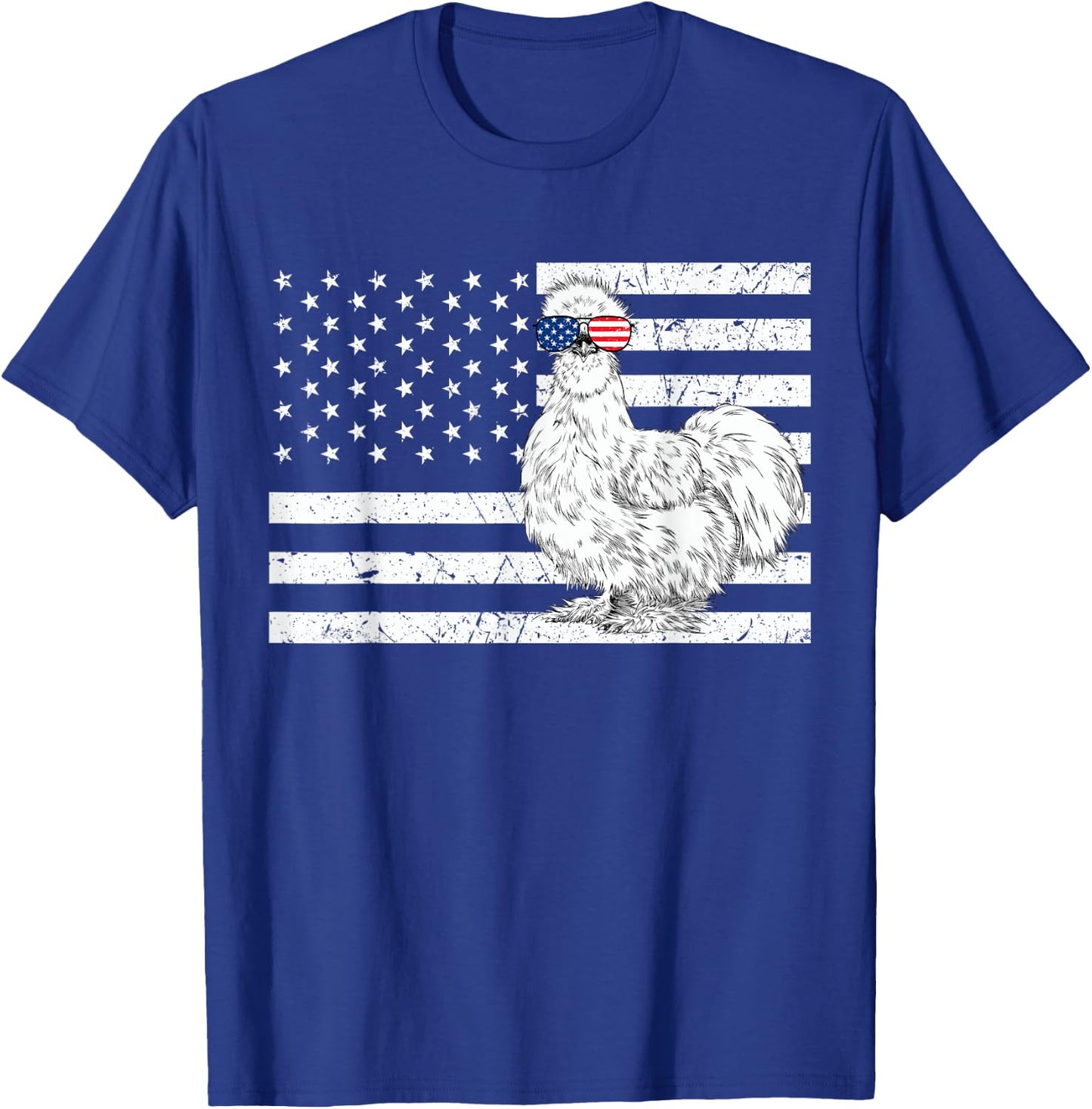 Silkie Chicken 4th of July US American Flag Farm Animal T-Shirt - T-Shirt | Royal