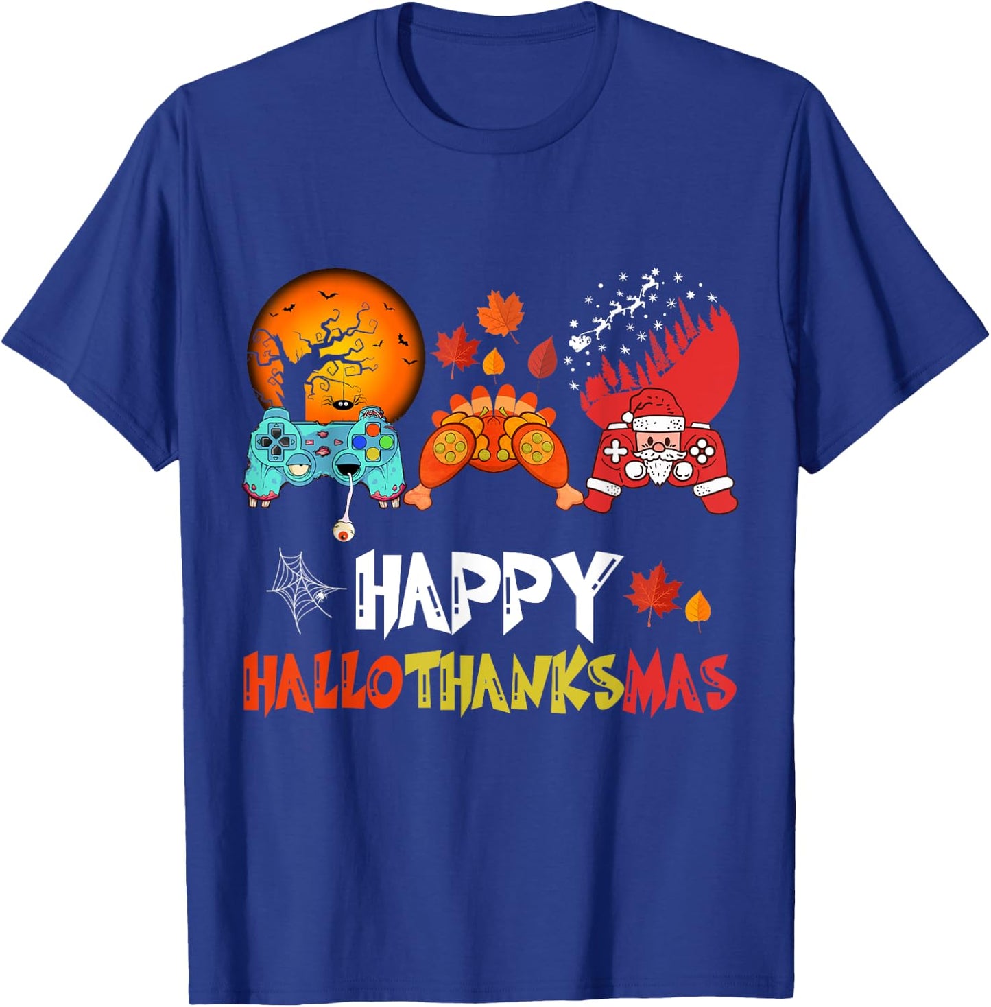 Halloween Thanksgiving Xmas Happy HalloThanksMas Video Game T-Shirt - T-Shirt | Royal
